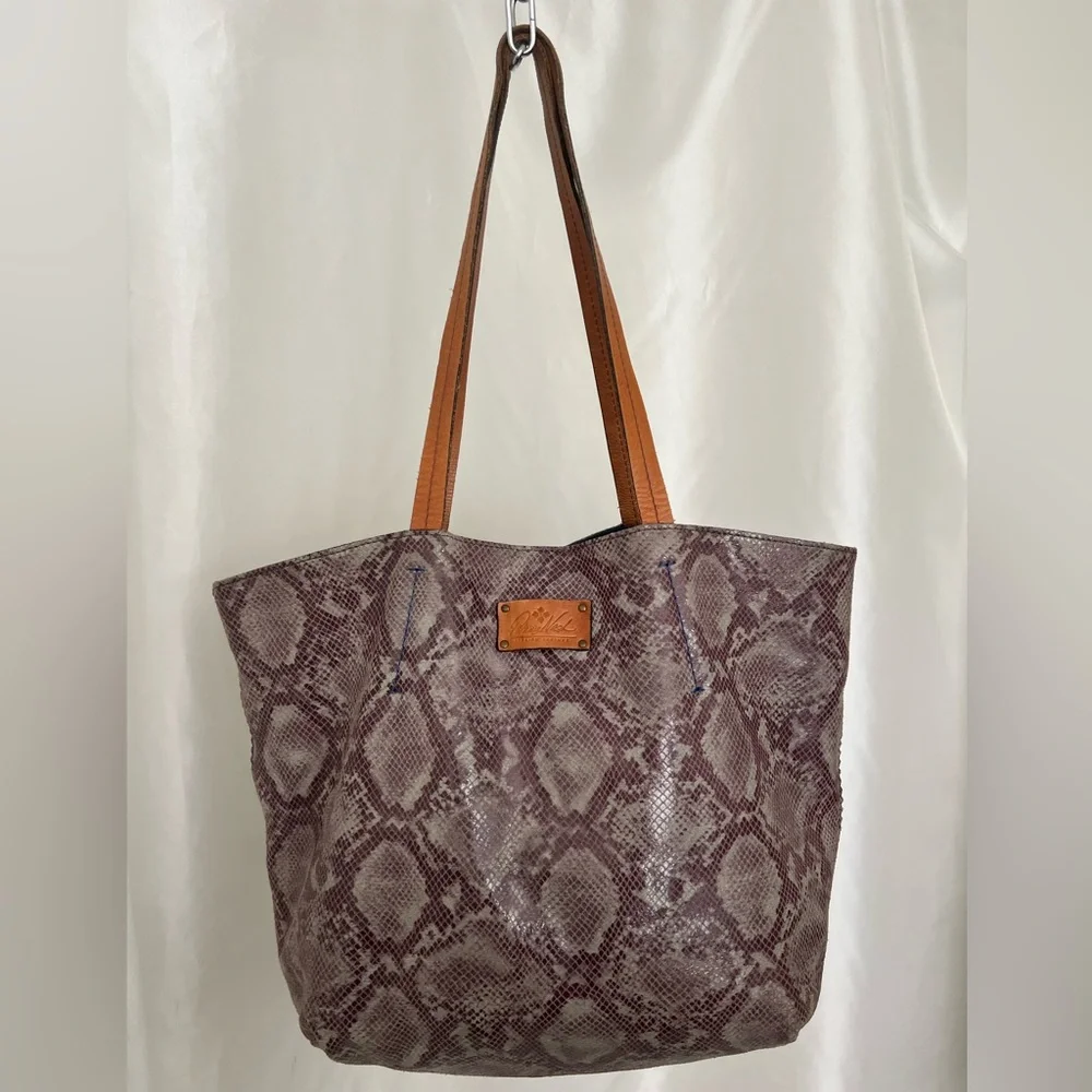 Patricia Nash Brown/Tan Snake Python Print Italian Leather Tote